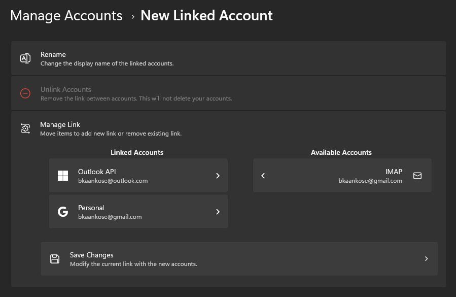 Linked Inbox creation dialog